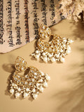 Regal Gold-Plated Kundan Crescent-Shaped Chandbali Earrings