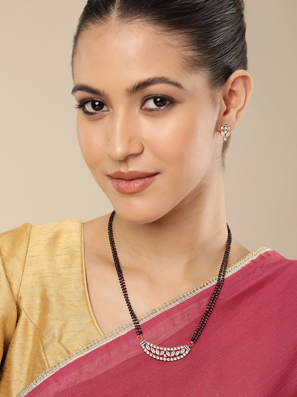Rodium Plated Artificial Stone Mangalsutra & Studs Set