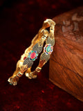 Exquisite Gold-Plated Ruby & Emerald Meenakari Statement Bangles (Set of 2)