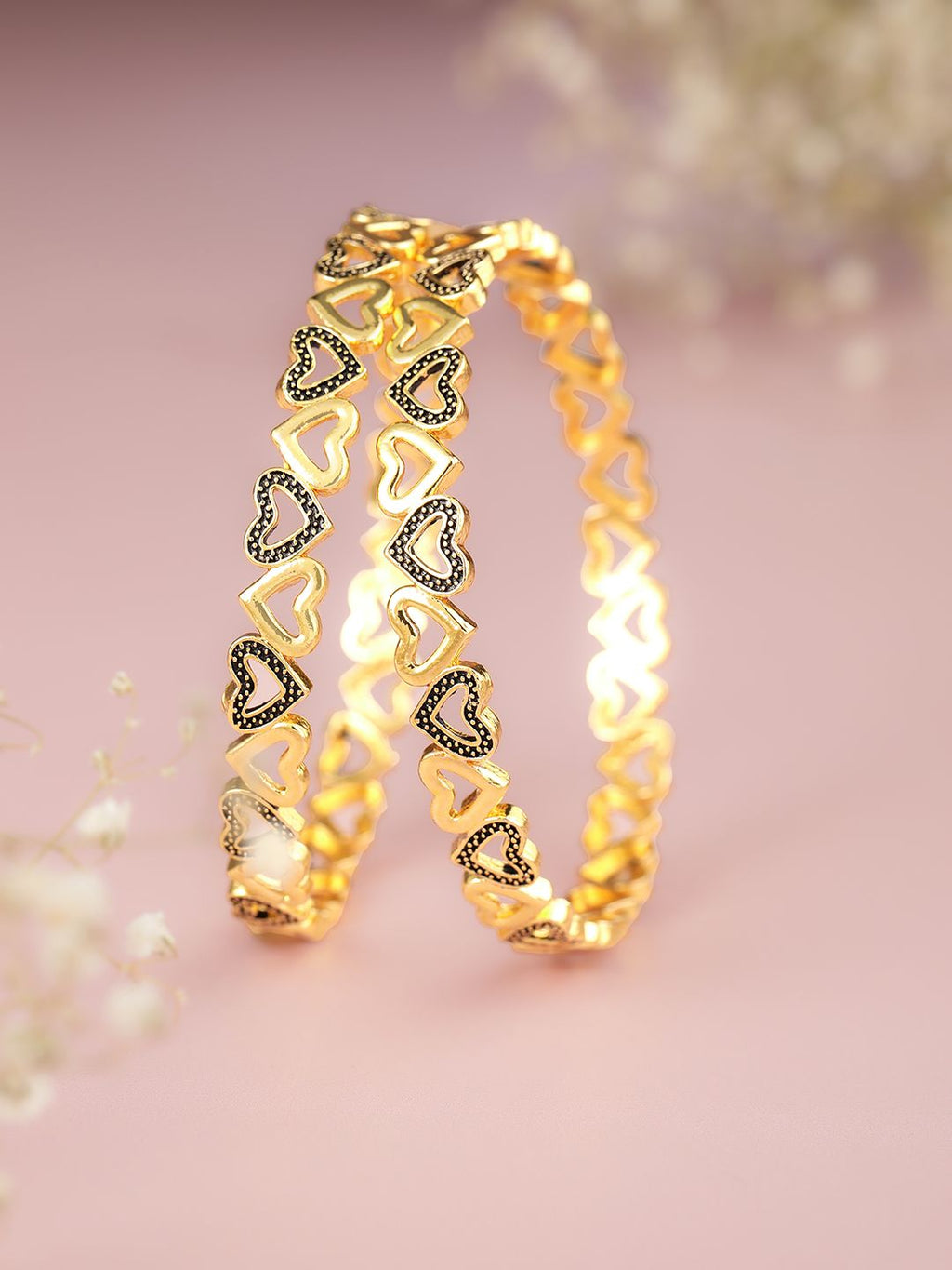 Charming Gold-Plated Heart Filigree Meenakari Bangles (Set of 2)