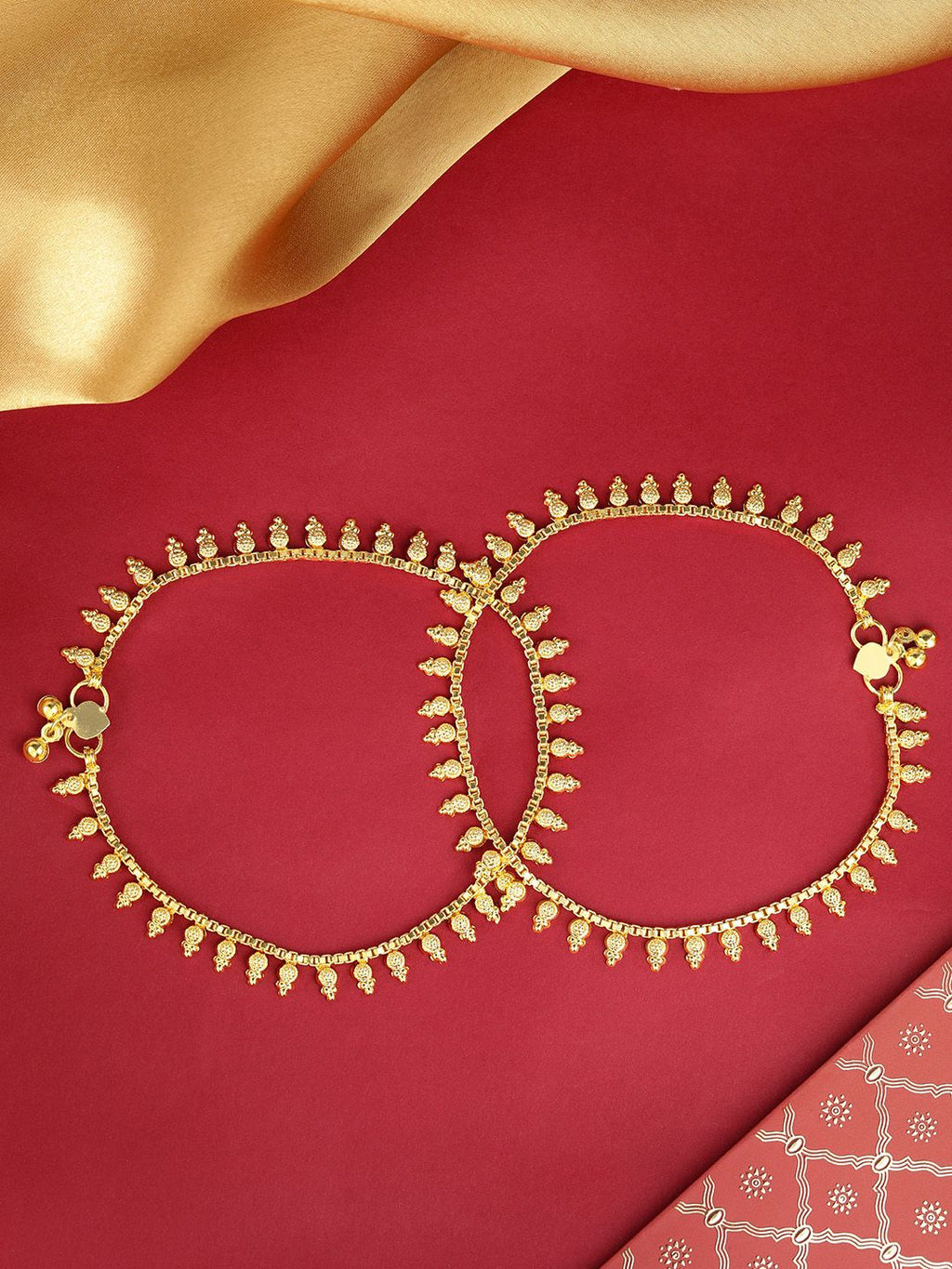 Traditional Gold-Plated Beaded Fringe Anklet Set