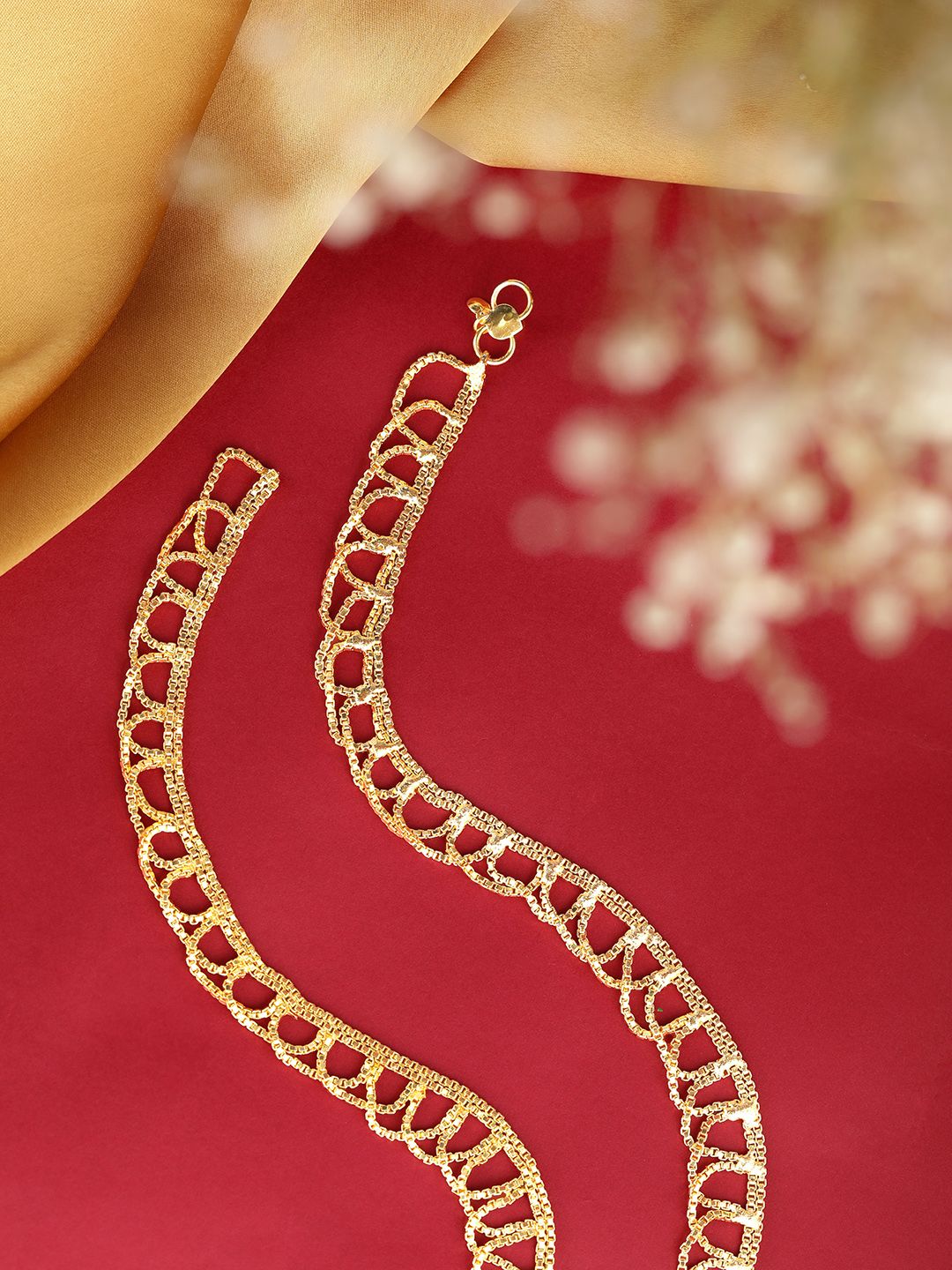 Elegant Gold-Plated Multi-Strand Mesh Anklet Set