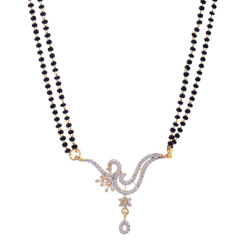 Exquisite Rhodium-Plated American Diamond Peacock Motif Mangalsutra & Earrings Set