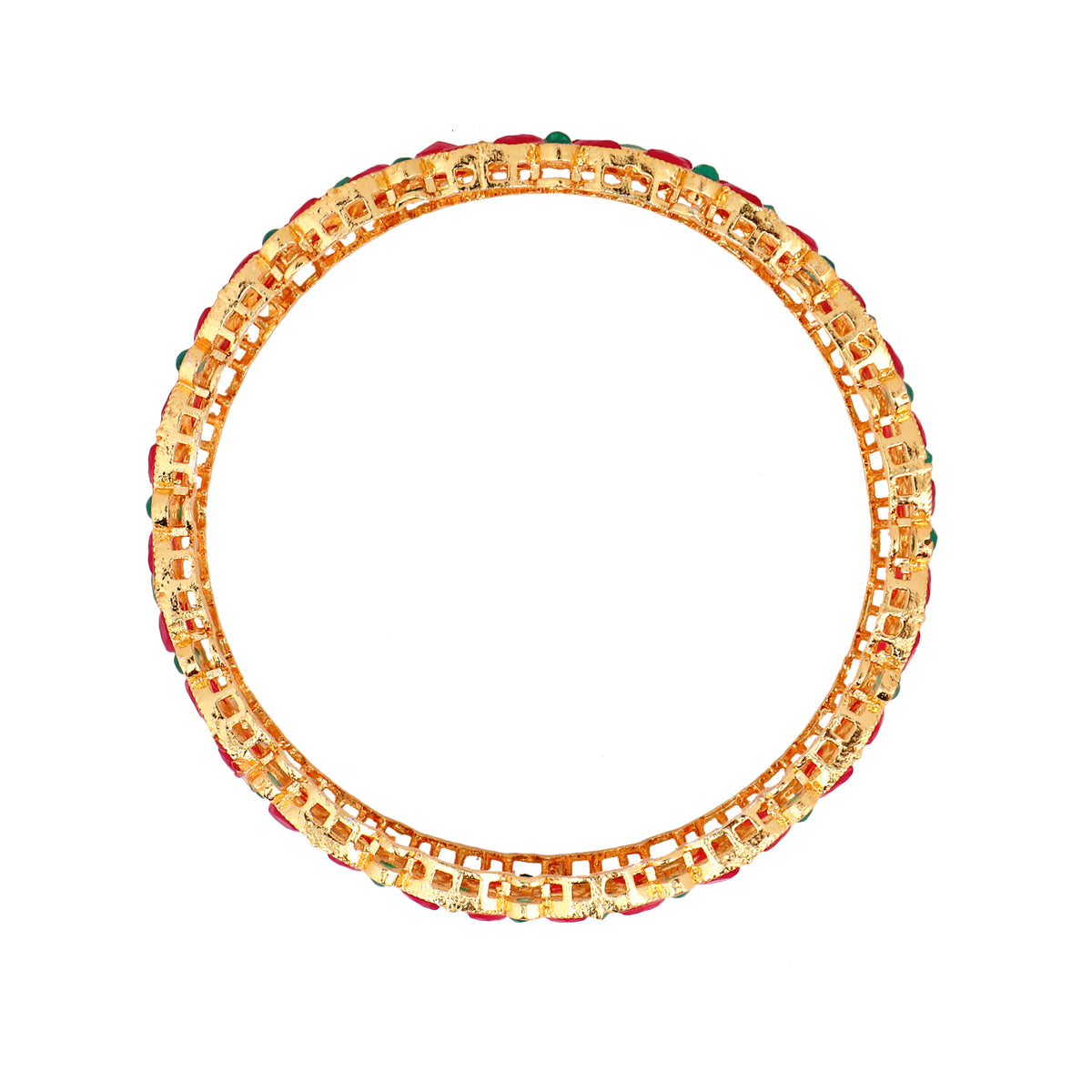 Exquisite Gold-Plated Red &amp; Green Floral Bangles (Set of 2)