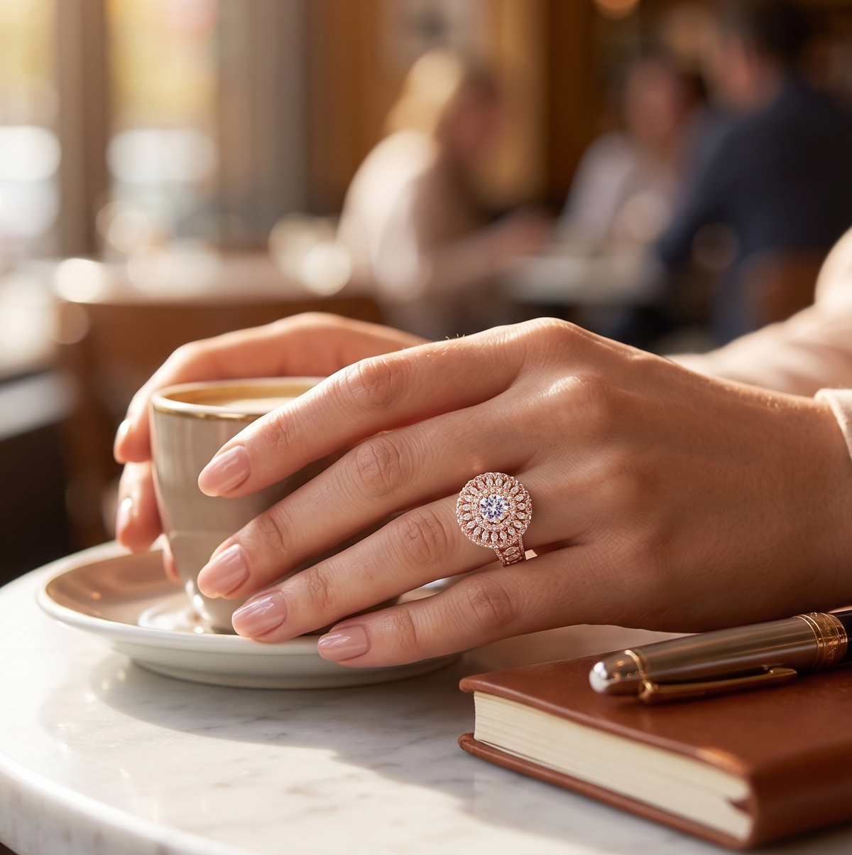 Regal Rose Gold-Plated American Diamond & CZ Statement Ring