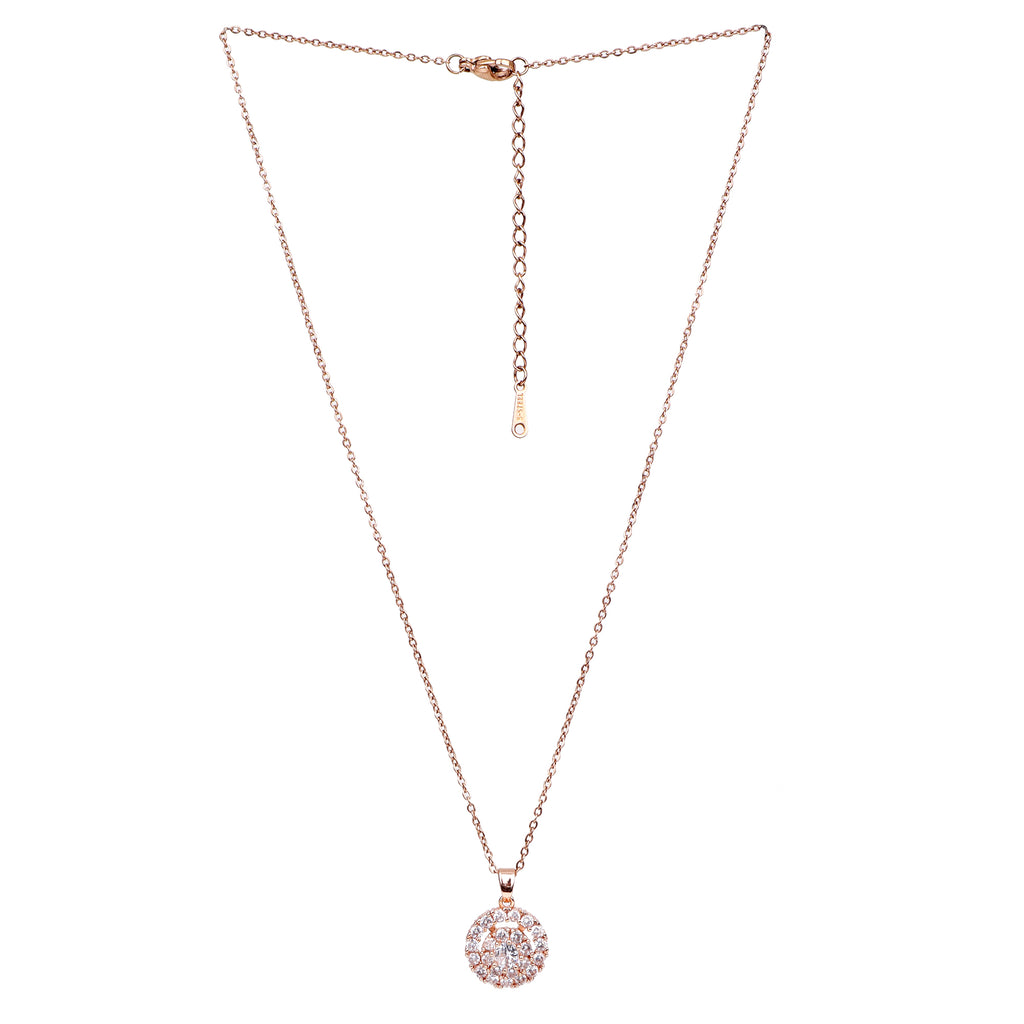 Elegant Rose Gold-Plated Cubic Zirconia Circular Statement Pendant with Chain