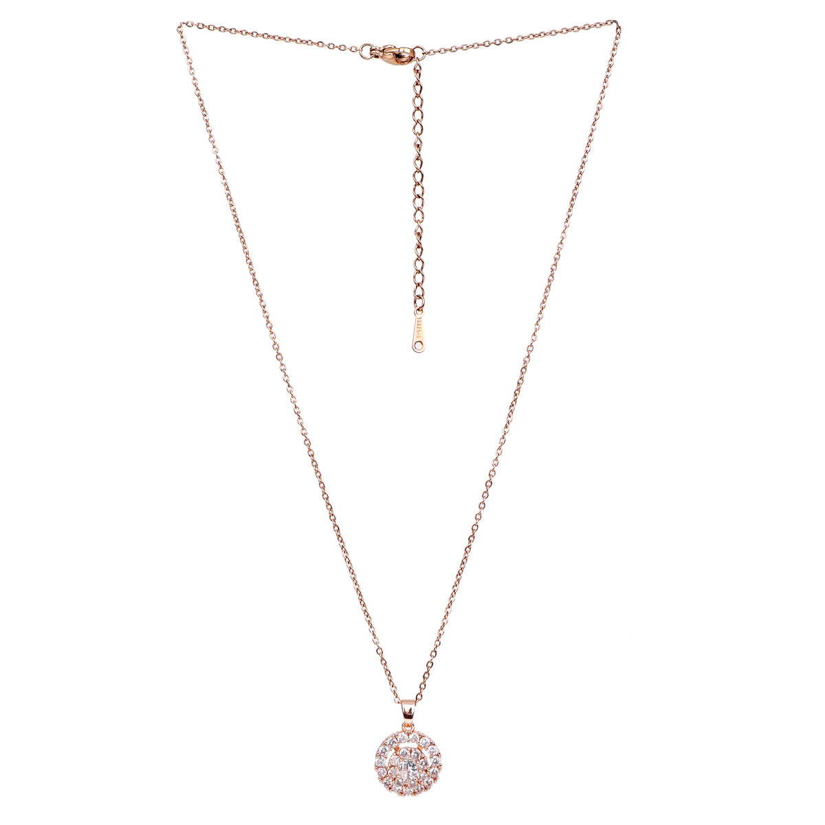 Elegant Rose Gold-Plated Cubic Zirconia Circular Statement Pendant with Chain